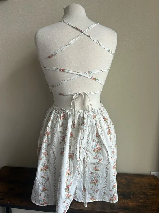 Forever 21 White Floral Backless Sundress with Pink Roses - Picture 2 of 2